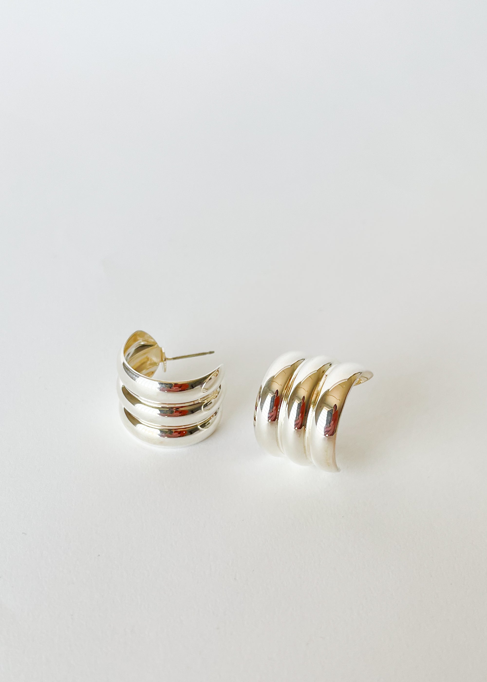 Triple Hoop Silver Earrings