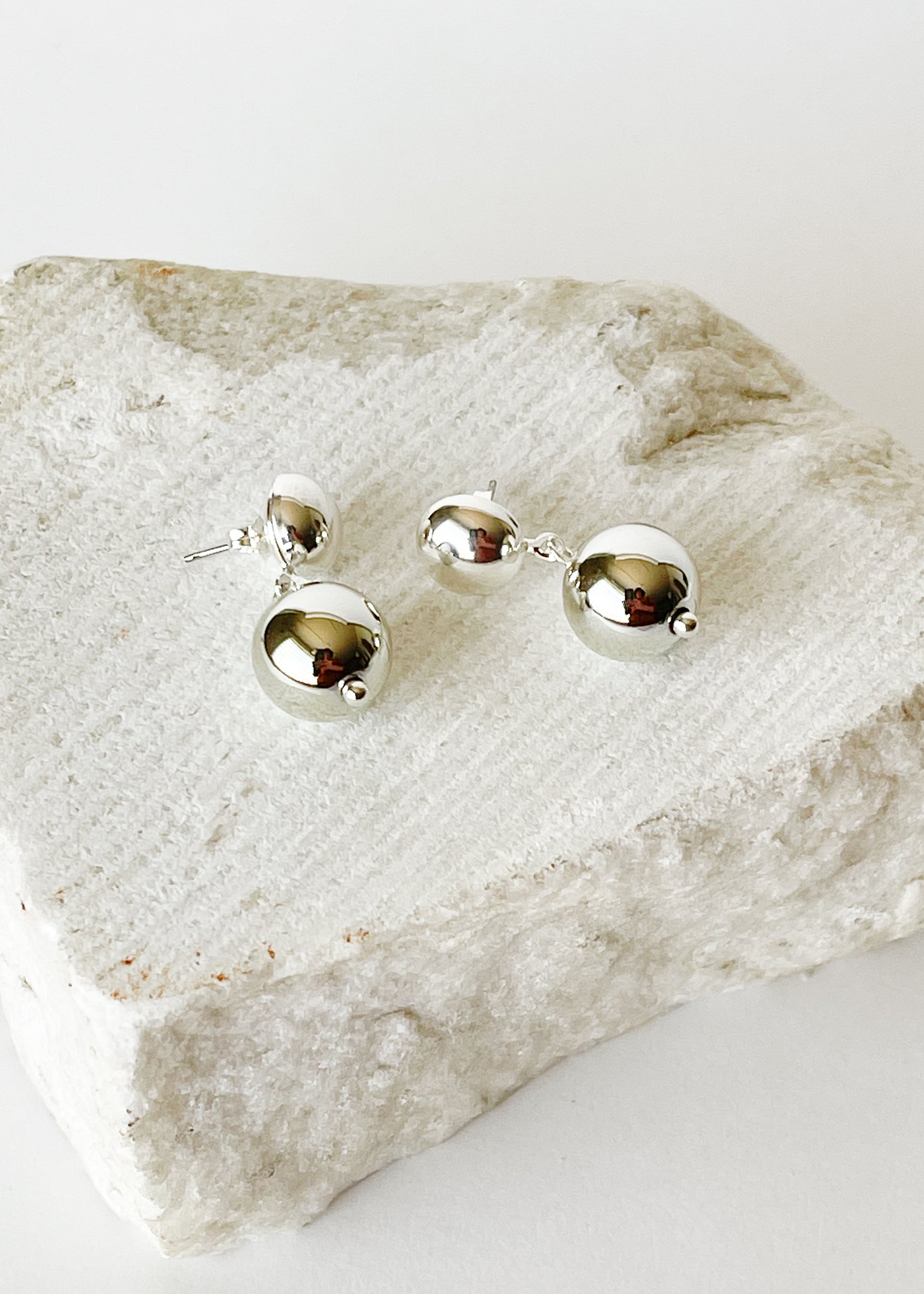 Orb Drop Silver Earrings