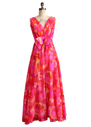 Vintage 1960s Enrico Crista Chiffon Summer Party Maxi Dress