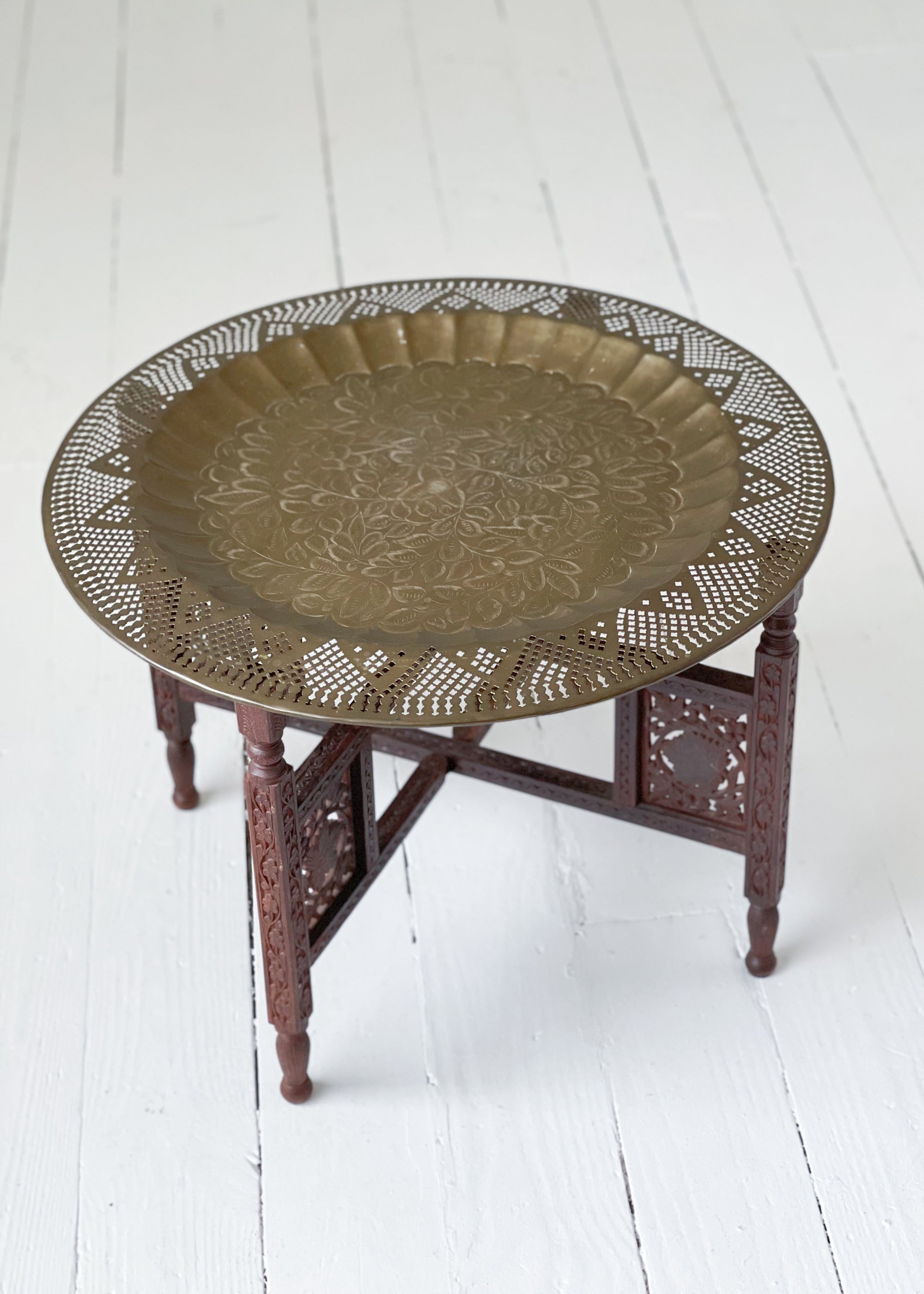 Vintage Moroccan Folding Brass Tray Table