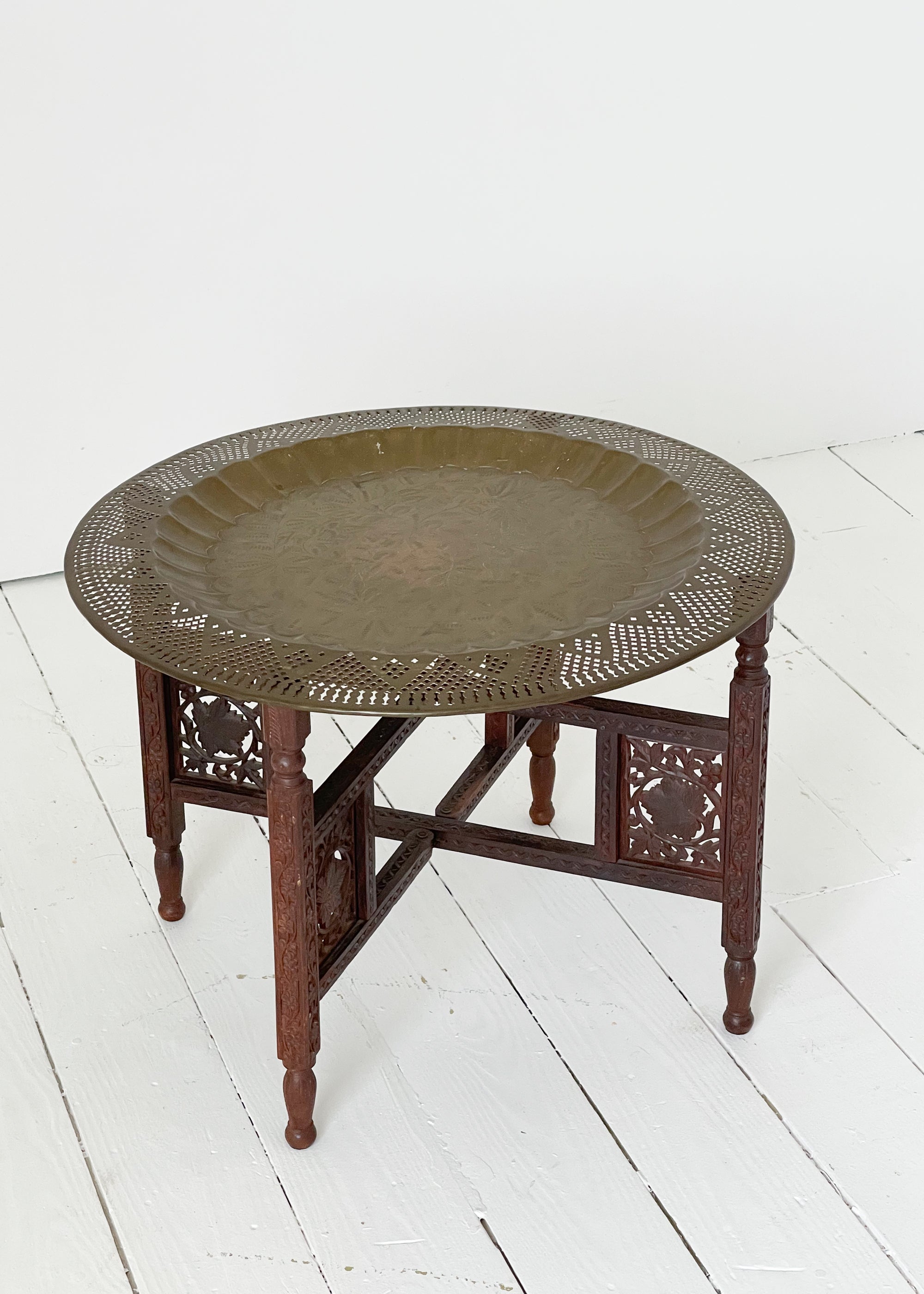 Vintage Moroccan Folding Brass Tray Table