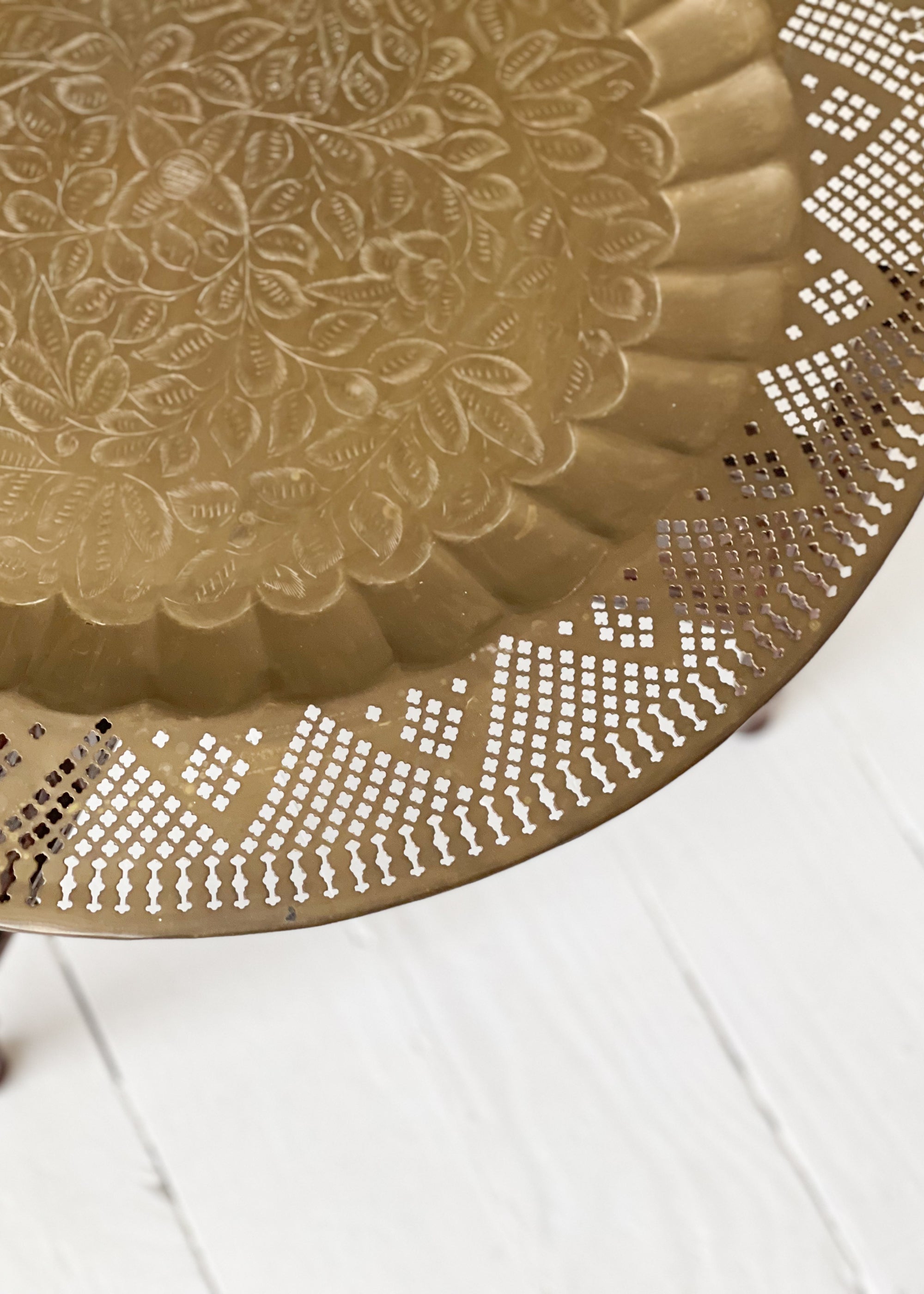 Vintage Moroccan Folding Brass Tray Table