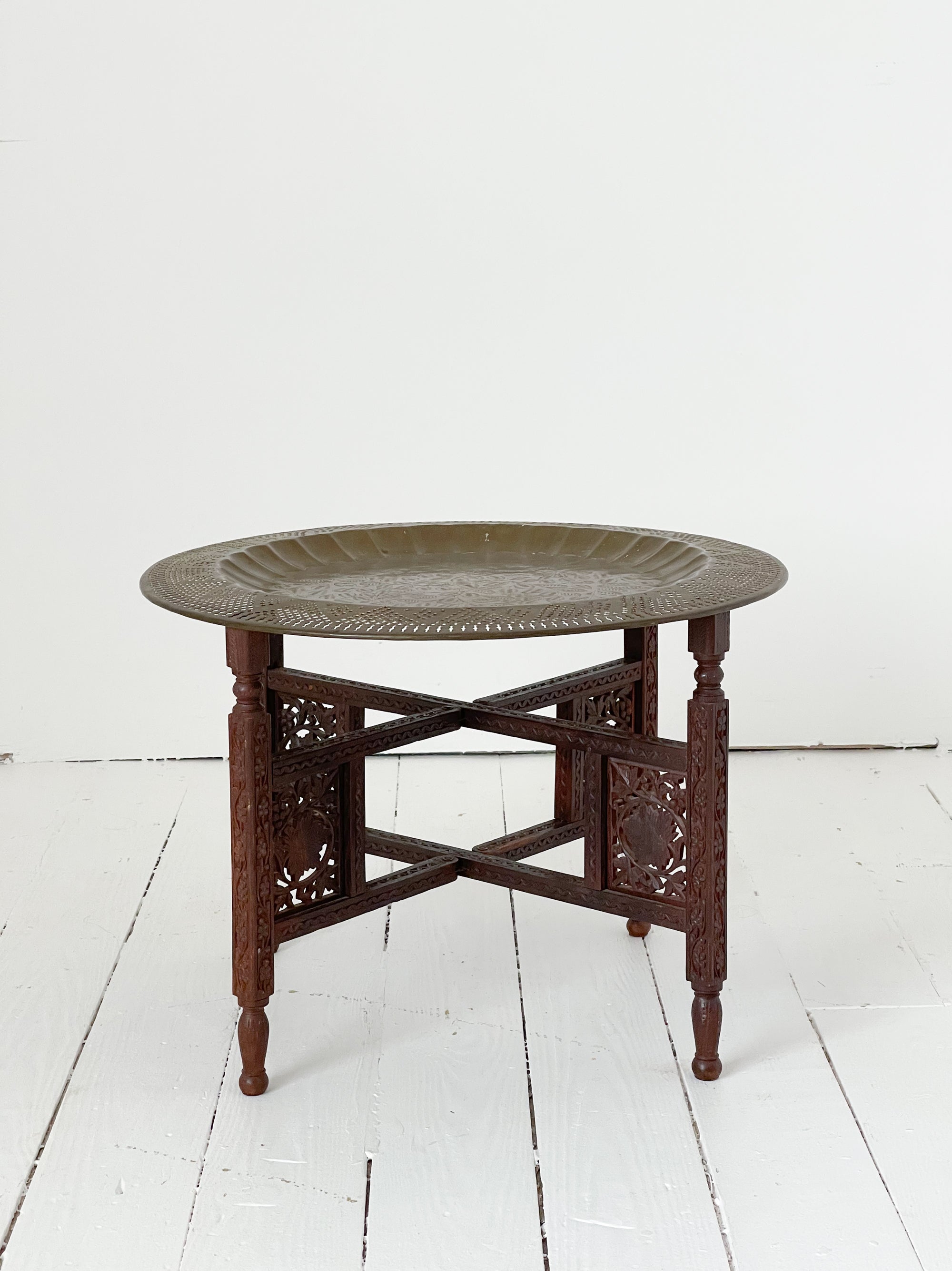 Vintage Moroccan Folding Brass Tray Table