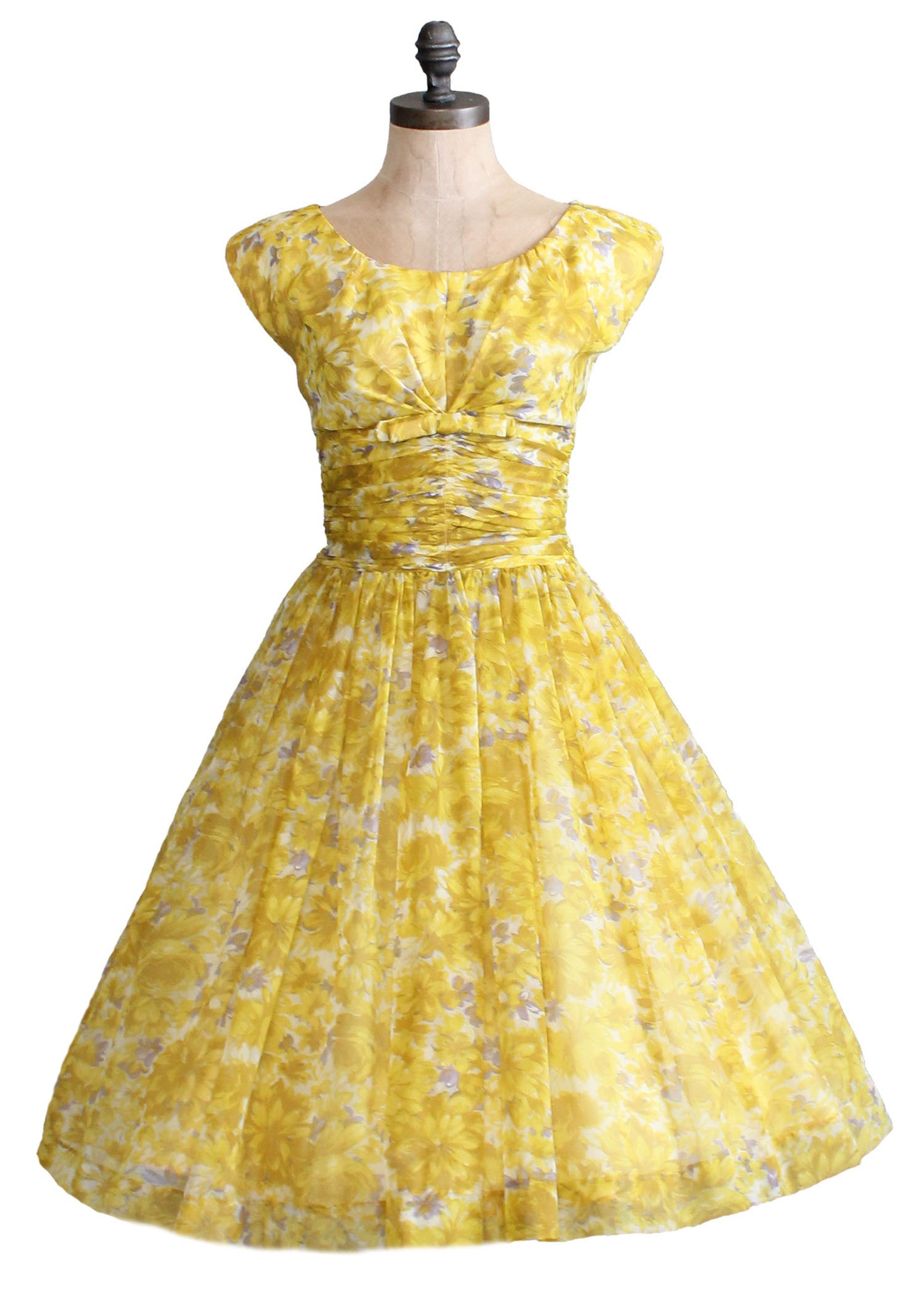Vintage 1950s Yellow Floral Chiffon Party Dress - Raleigh Vintage Vintage 1950s Yellow Floral Chiffon Party Dress - Raleigh Vintage